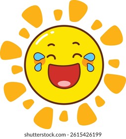 Funny Laughing Sun Cartoon Character Emoji Style