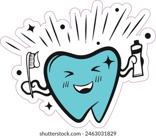 Funny Laughing Tooth with brush Sticker design for different seen