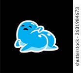 Funny Lazy Blue Blob Cartoon Character on Black Background
