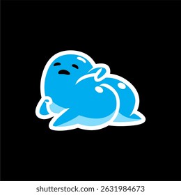 Funny Lazy Blue Blob Cartoon Personagem no fundo preto
