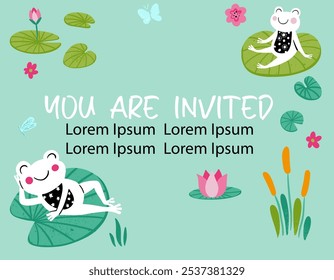 Funny Lazy Frogs Character Vector Card Background