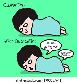 Funny Lazy Girl With Her Sleeping Habits Before And After Quarantine Period Concept Card Character illustration