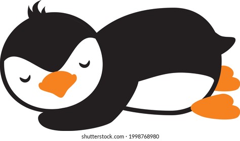 Funny Lazy Penguin. Simple Flat Drawing. Vector