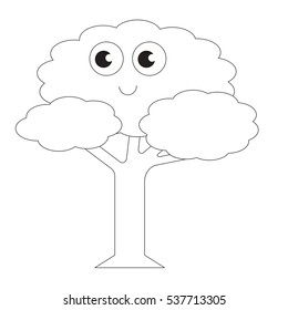 Funny Leaf Tree cartoon. Outlined object with black stroke.
