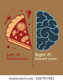 Funny Left Vs Right Brain Pi Day 2025 Math Student Teacher T-Shirt design.