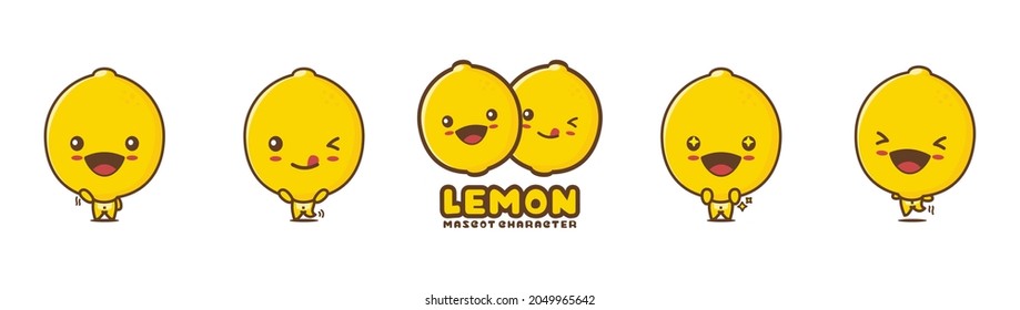 funny lemon cartoon mascot. fruit vector illustration, with different facial expressions and poses, isolated on white background