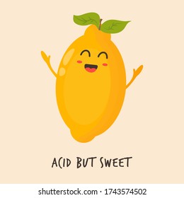 Funny lemon character design. Fruit poster. Vector illustration.
