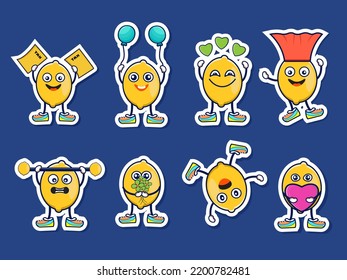 Funny Lemon Character with different emotion vector illustration 