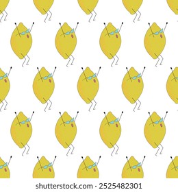 Funny lemon character in glasses. Vector illustration. Seamless pattern.