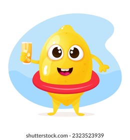 Funny Zitronencharakter mit Gummiring und mit einem Glas Saft