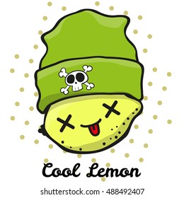 Funny Lemon with cute face in a hat
