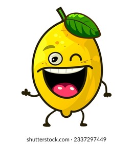 funny lemon with eyes with hands vector illustration