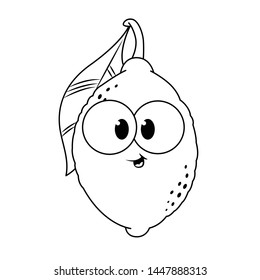 Funny Lemon with eyes, silhouette, children's coloring book. Fruits and vegetables.