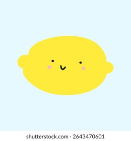 Funny lemon face. Children art design. Vector illustration on blue background.