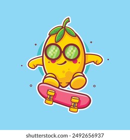 funny lemon fruit character mascot playing skateboard isolated cartoon