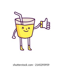 Funny lemon juice mascot holding like button, illustration for t-shirt, sticker, or apparel merchandise. With doodle, retro, and cartoon style.