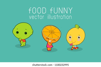 Funny lemon set. Lemon, Slice of lemon, Cute fruit vector character vector illustration