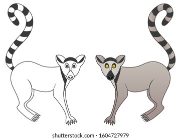 Funny lemur vector cartoon colored illustration sketch animal blue