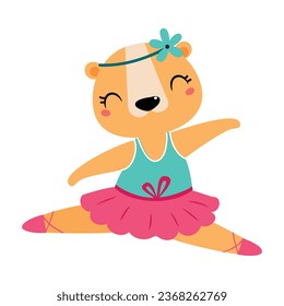 Funny Leopard Animal Ballet Dancing in Skirt and Pointe Shoes Vector Illustration