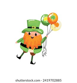 Funny leprechaun with balloons on white background. St. Patrick'