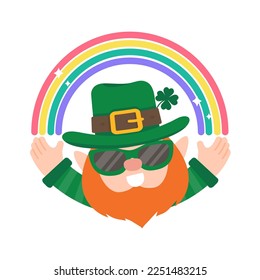 Funny leprechaun cartoon celebrating by drinking beer on Saint Patrick's Day.