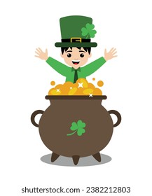Funny Leprechaun In Pot Of Gold Vector For St Patrick's Day