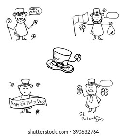 Funny leprechauns icons. Vector vintage illustration. Doodles set for st.Patrick's day. 