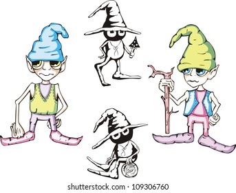 Funny Leprechauns. Set of color vector illustrations.