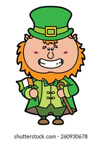 funny Leprechaun.vector illustration of kawaii Leprechaun which is holding irish flag