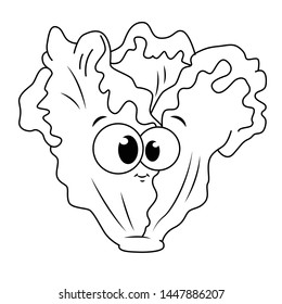 Funny Lettuce Salad with eyes, silhouette, children's coloring book. Fruits and vegetables.