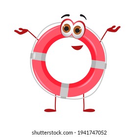 Funny Lifebuoy with eyes - Summer Things Collection. Cartoon funny characters, flat vector illustration
