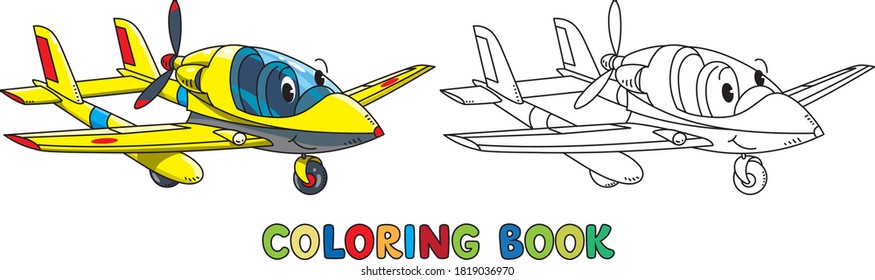 Funny light aircraft plane with eyes Coloring book