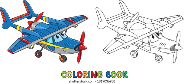 Funny light aircraft plane with eyes Coloring book