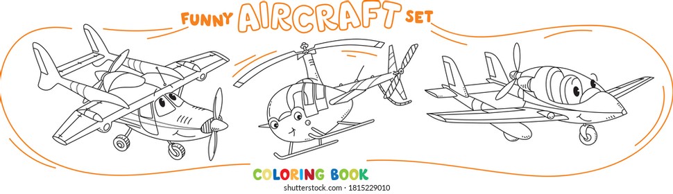Funny light aircraft planes and helicopter coloring book set