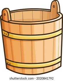 Funny light brown wooden bucket in cartoon style