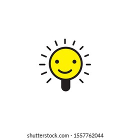 Funny light bulb flat icon.  vector illustration