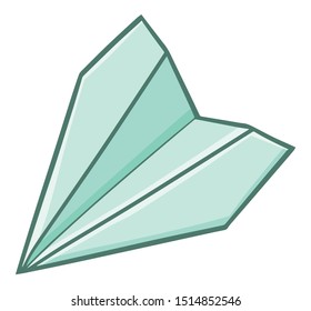 Funny light green paper plane toy facing down
