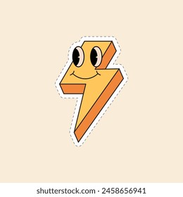 Funny Lightning Groovy Sticker Vector Illustration