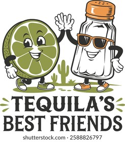 Funny Lime and Salt character. Tequila's Best Friends.