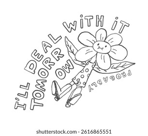 Funny line art, comic print, lazy quote sublimation and embroidery design