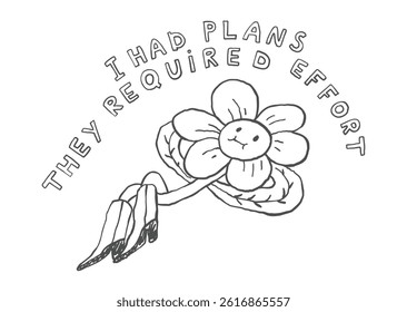 Funny line art, comic print, lazy quote sublimation and embroidery design