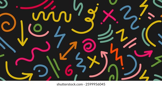 Funny lines doodle Seamless pattern background. Creative minimalist modern line art background. vector illustrations