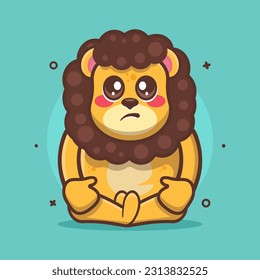 funny lion animal character mascot with sad expression isolated cartoon in flat style design