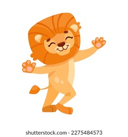 Funny Lion Animal with Mane Enjoying and Cheering with Happy Smiling Snout Vector Illustration