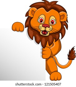 funny Lion cartoon with blank sign