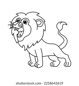 Funny lion cartoon characters vector illustration. For kids coloring book.