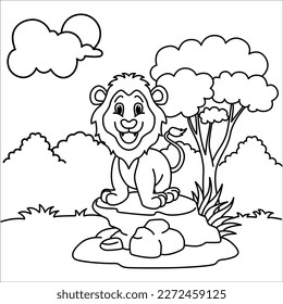 Funny lion cartoon characters vector illustration. For kids coloring book.