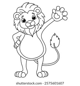 Funny lion cartoon characters vector illustration. For kids coloring book.