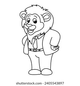 Funny lion cartoon for coloring book.