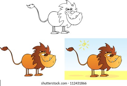 Funny Lion Cartoon Mascot Character .Vector Collection